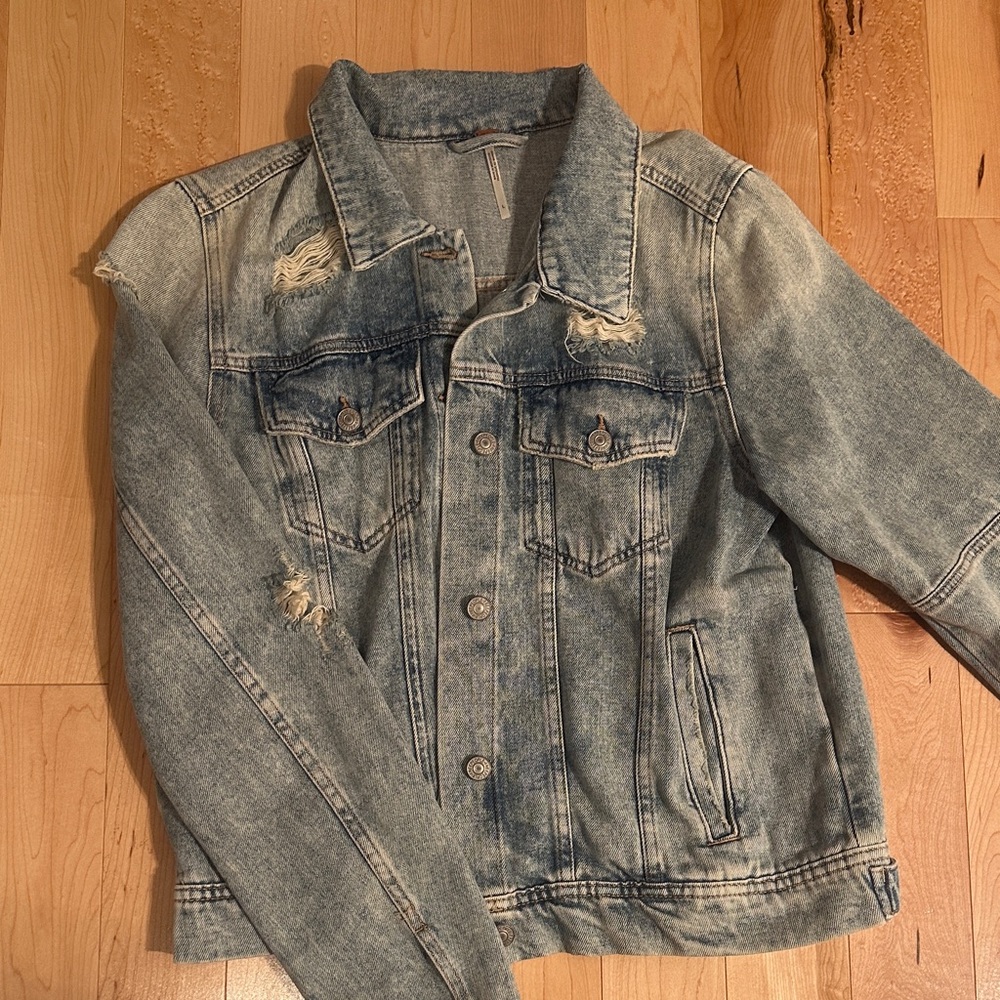 Free People Distressed Blue Jean Jacket